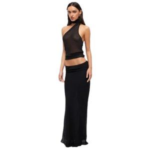 Lioness Devon Satin Maxi Skirt in Licorice
